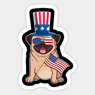 Pugs Uncle Sam Hat Sunglasses Usa Flag 4th Of July Sticker